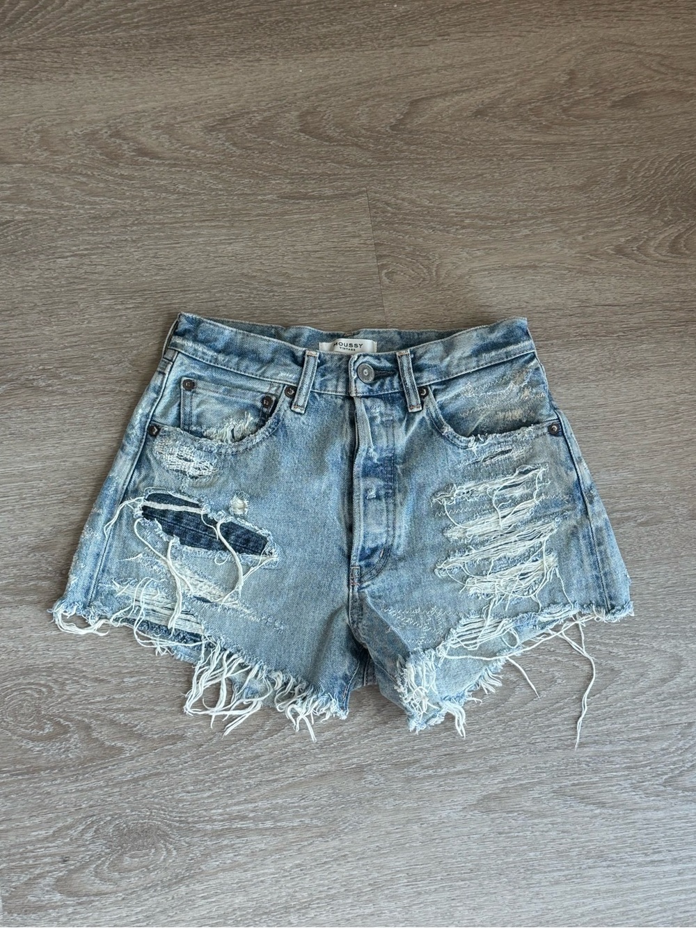 Moussy Distressed Light Blue Denim Shorts - size 24